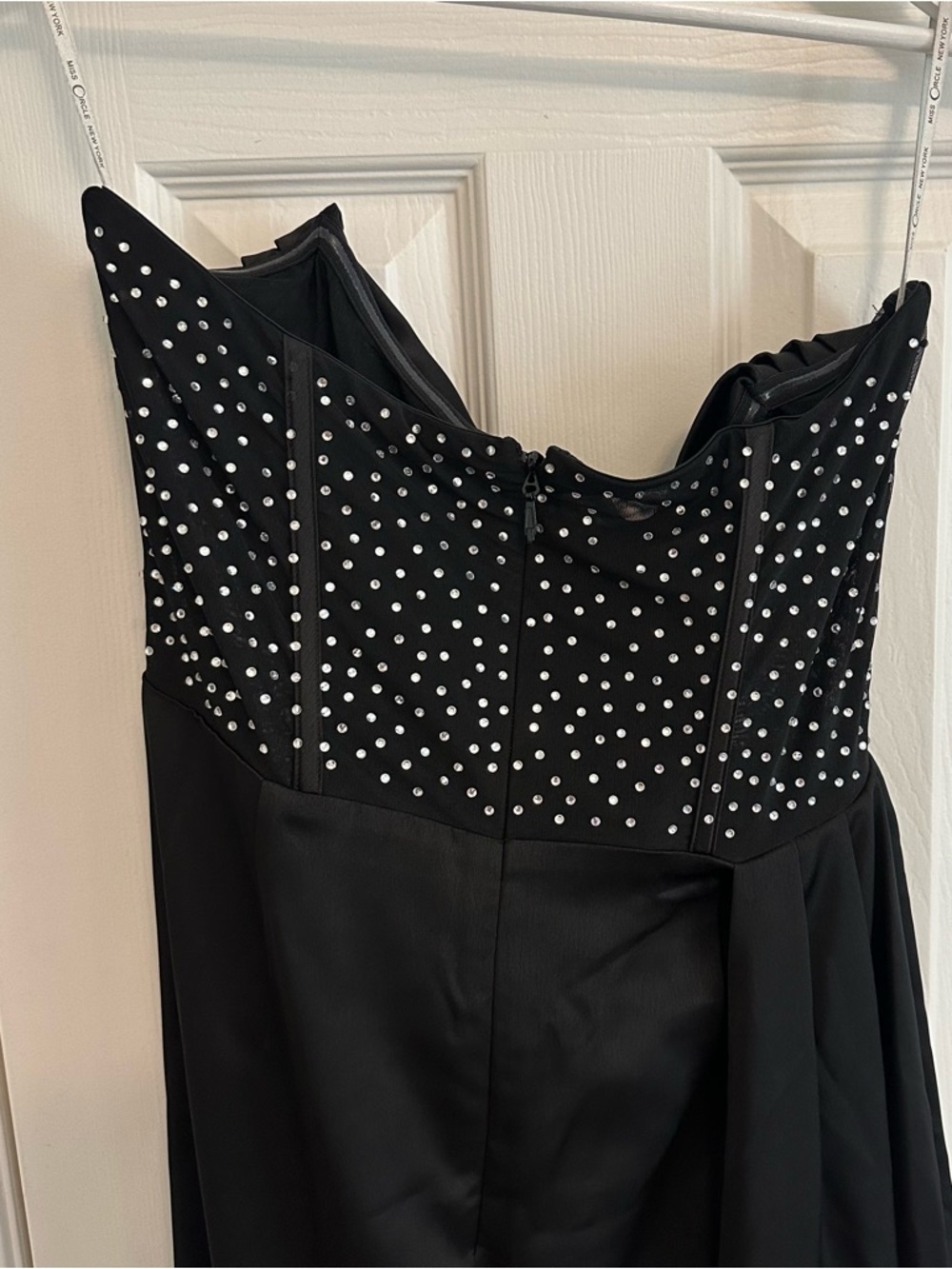 Miss Circle Holly Black Crystallized Corset High Slit Satin Gown - Picture 10 of 13